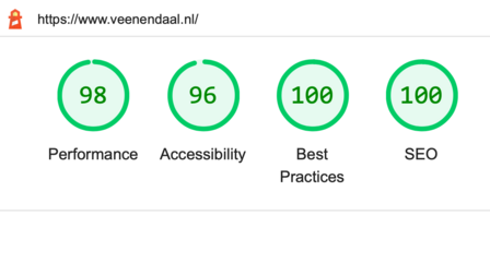 Performance: 98. Barrierefreiheit: 96. Best Practices: 100. SEO: 100.